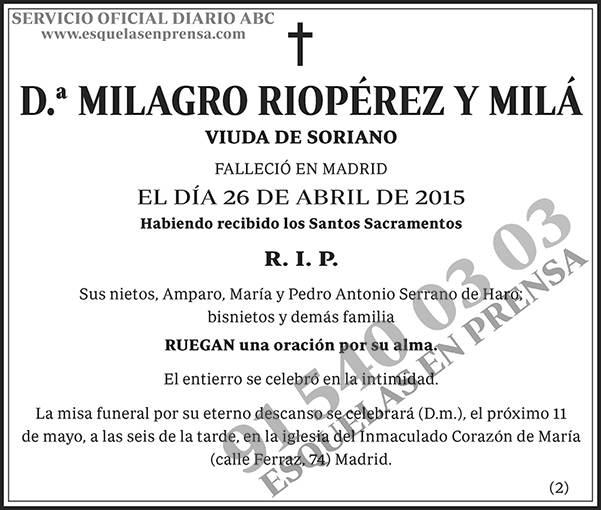 Milagro Riopérez y Milá